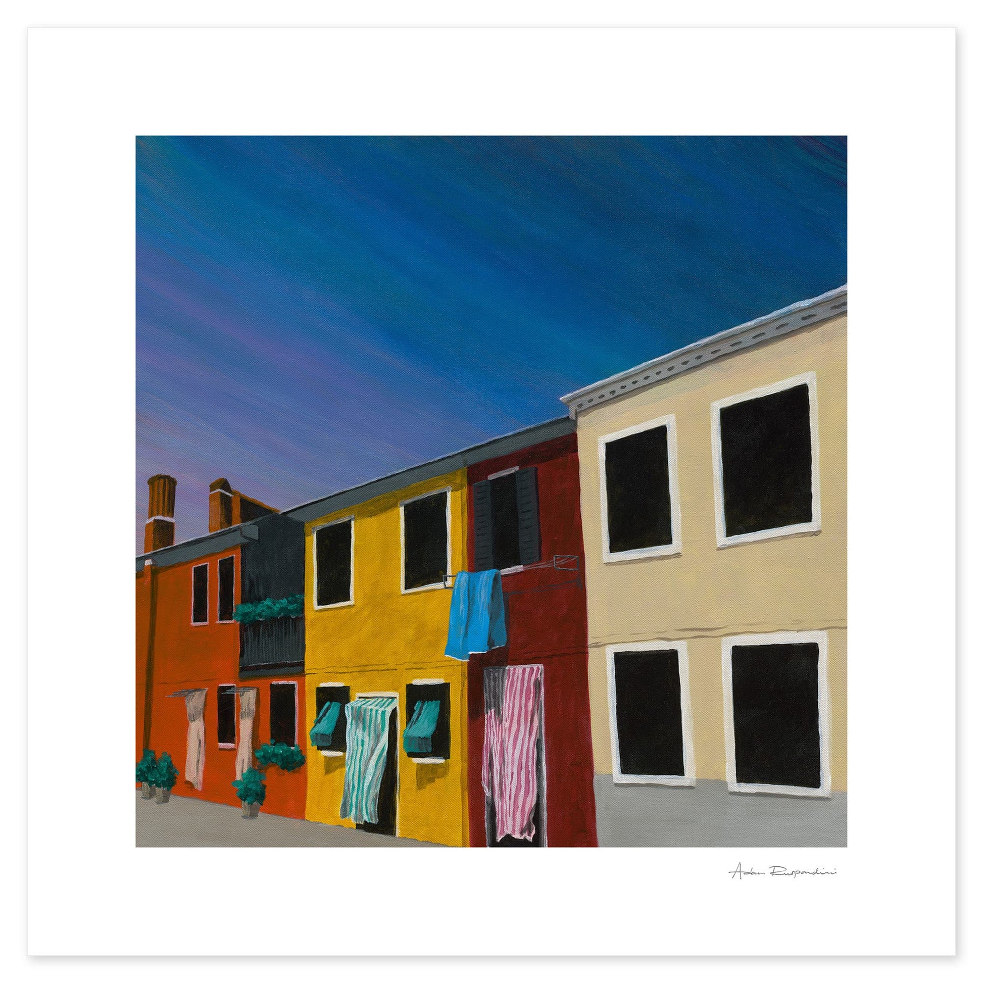Commissioned painting of Venice’s iconic Burano streets