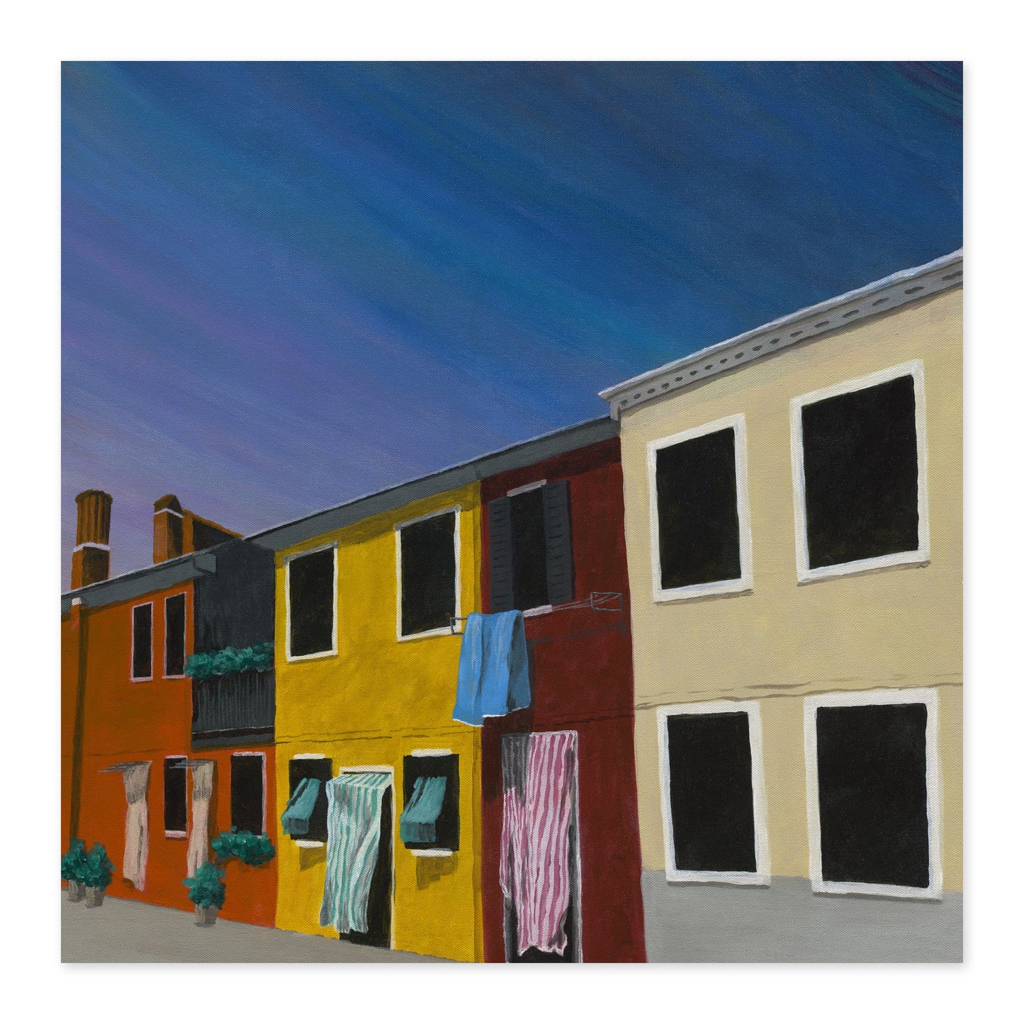 Burano Venice painting with colourful canal houses