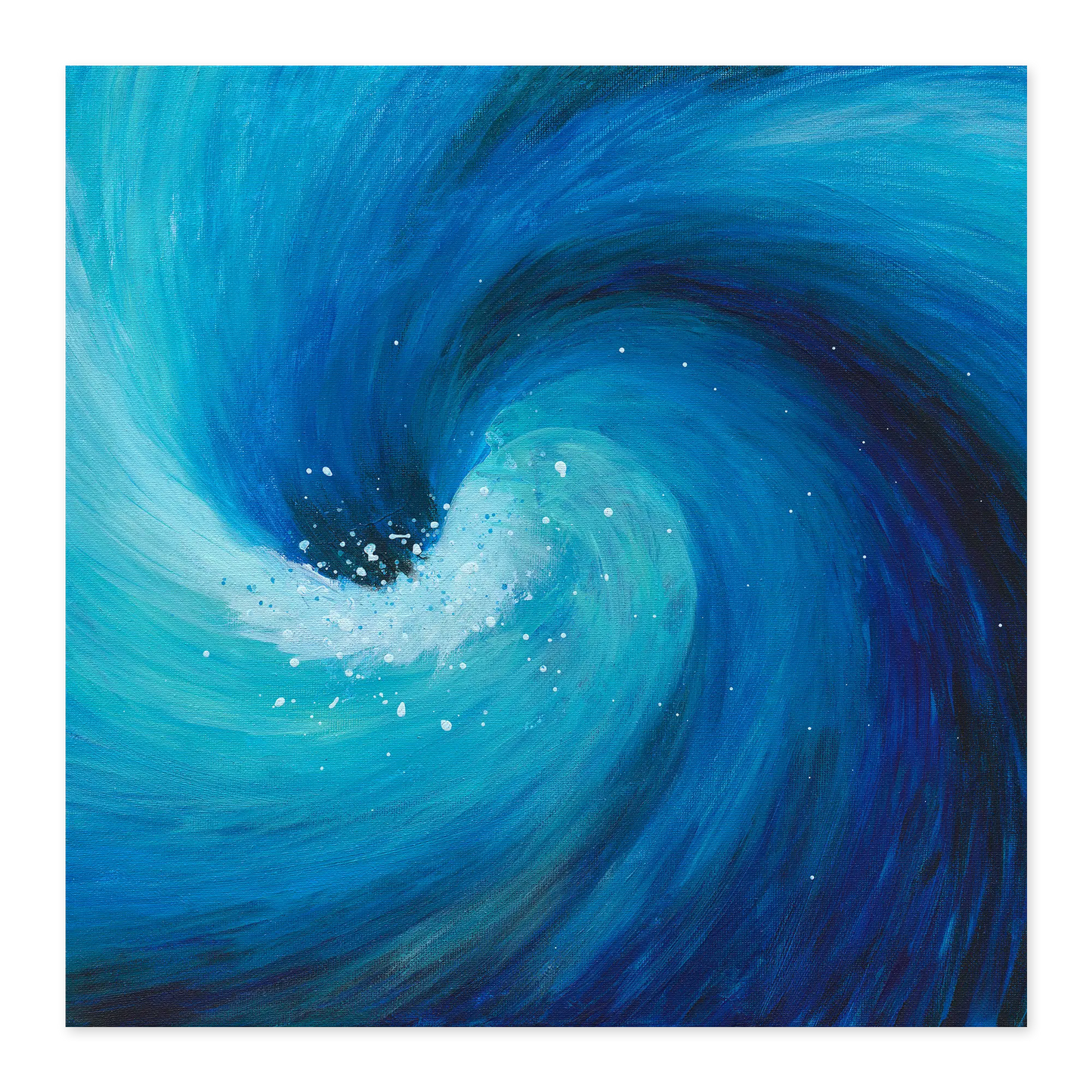 Abstract painting of a swirling blue wave