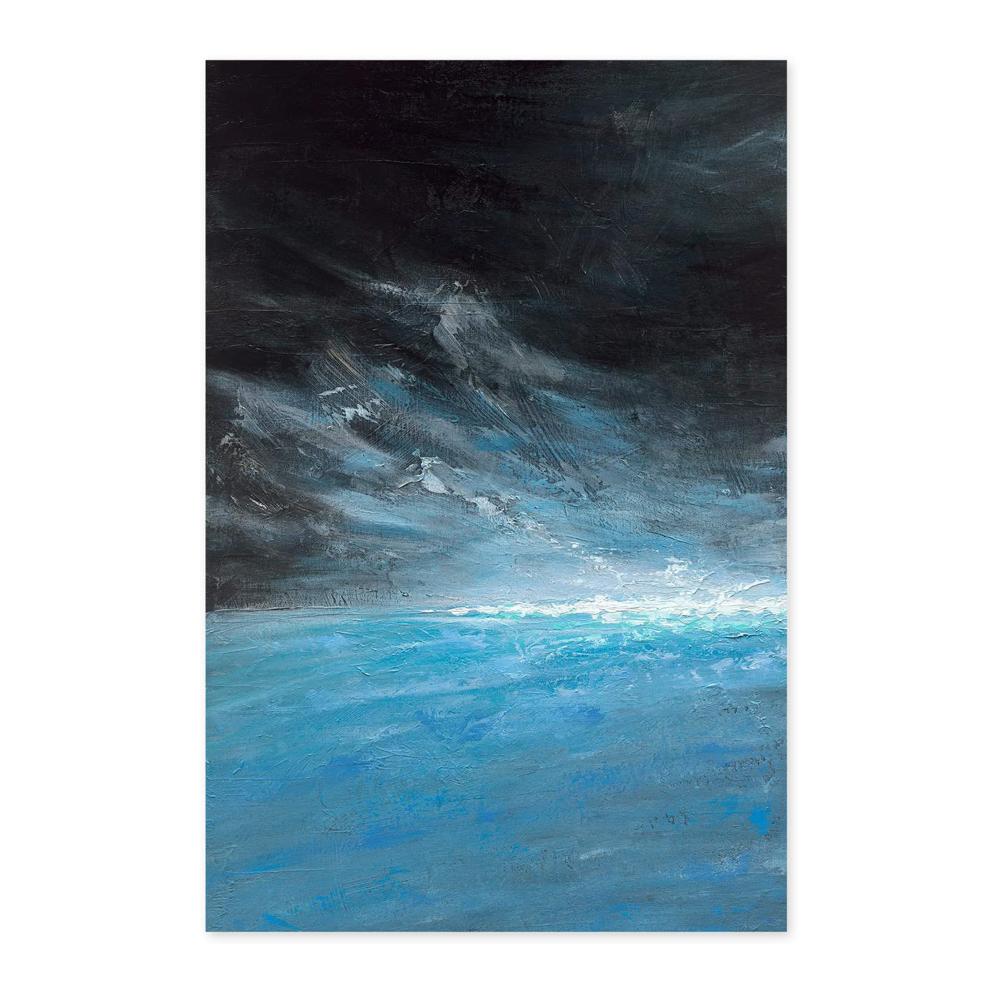 Abstract painting with dark and light blue tones