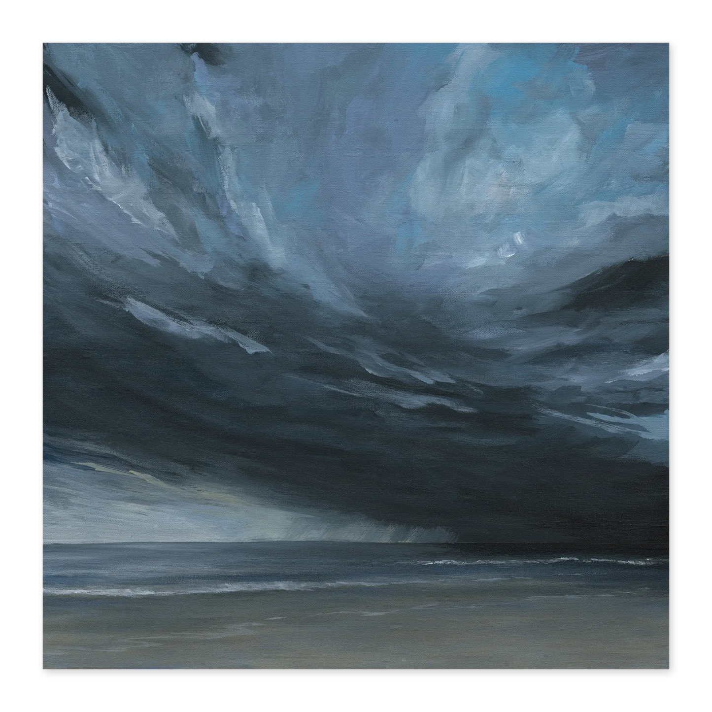 Dark, swirling clouds over a body of water