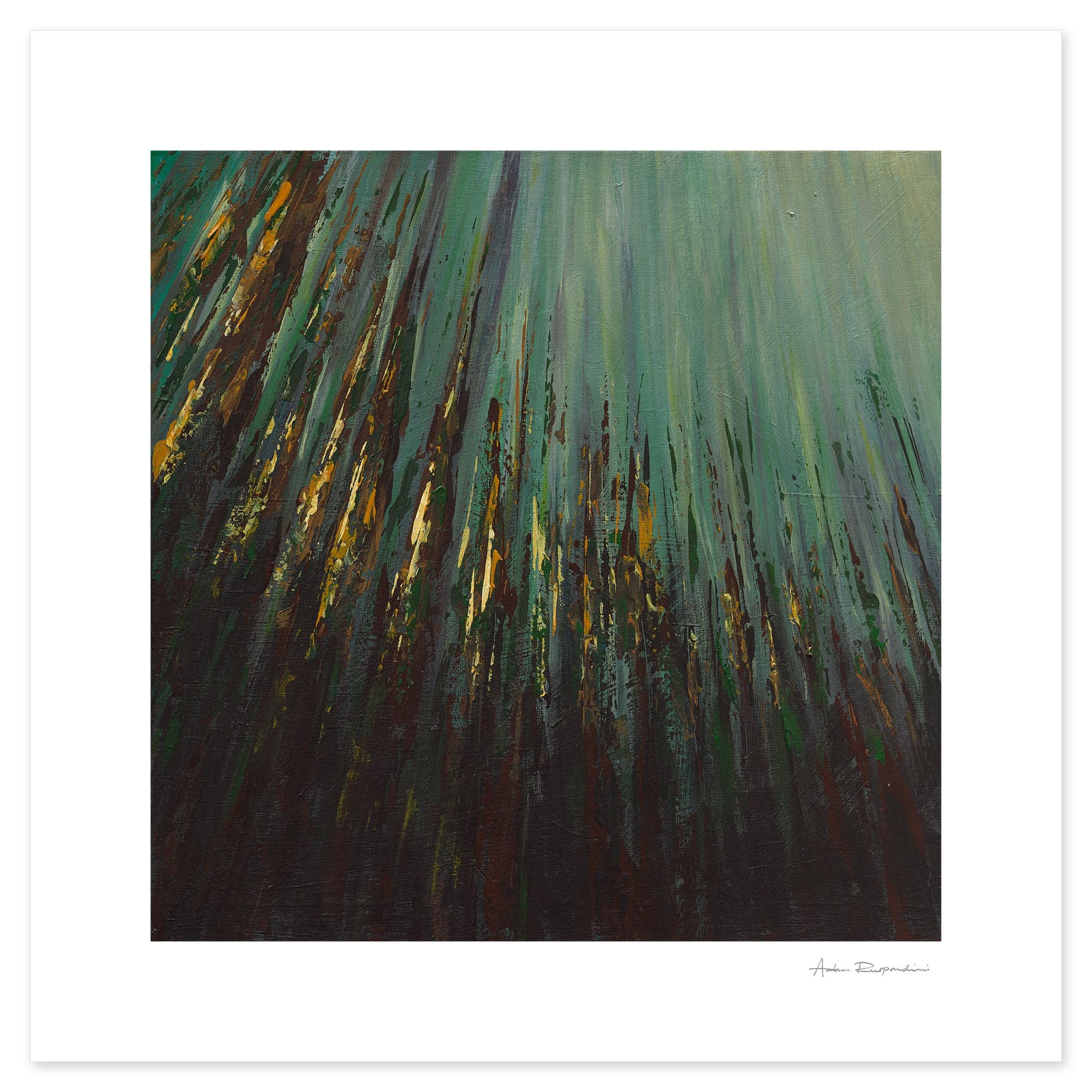 Forest-themed painting capturing the beauty of tall trees and natural symmetry.