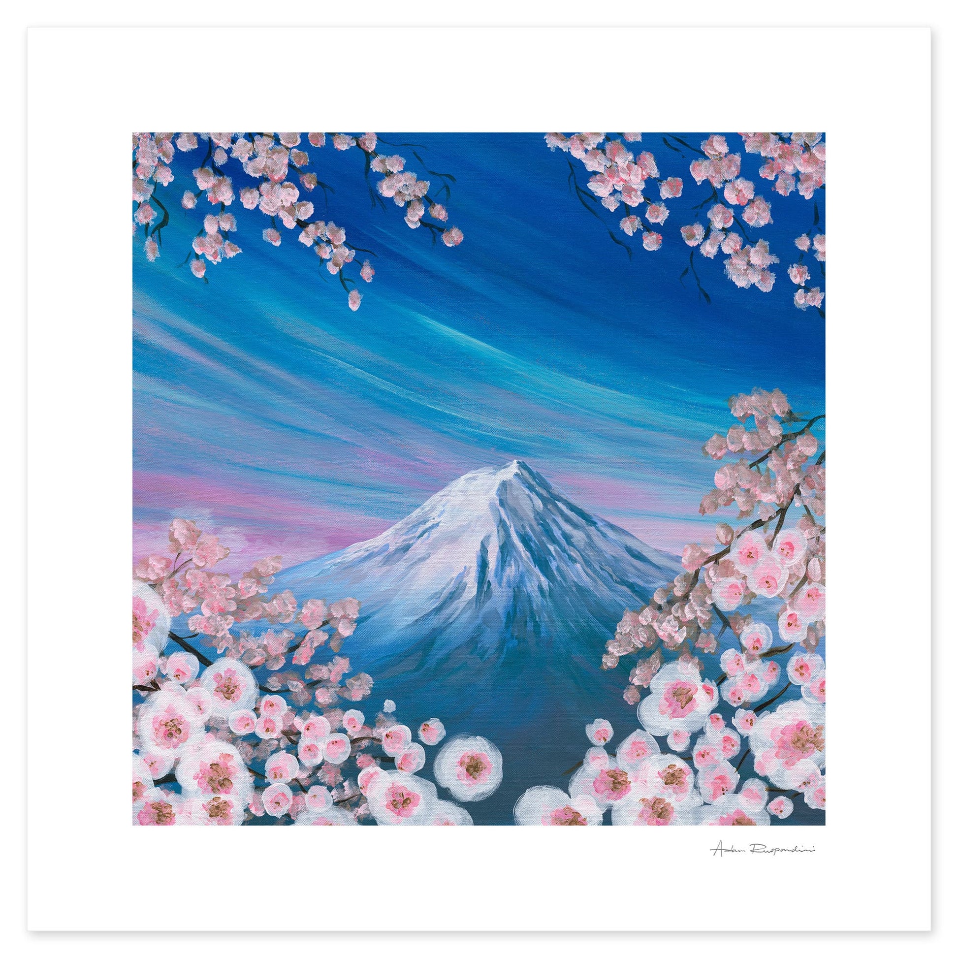 Mount Fuji landscape painting Asian wall art with vibrant tones