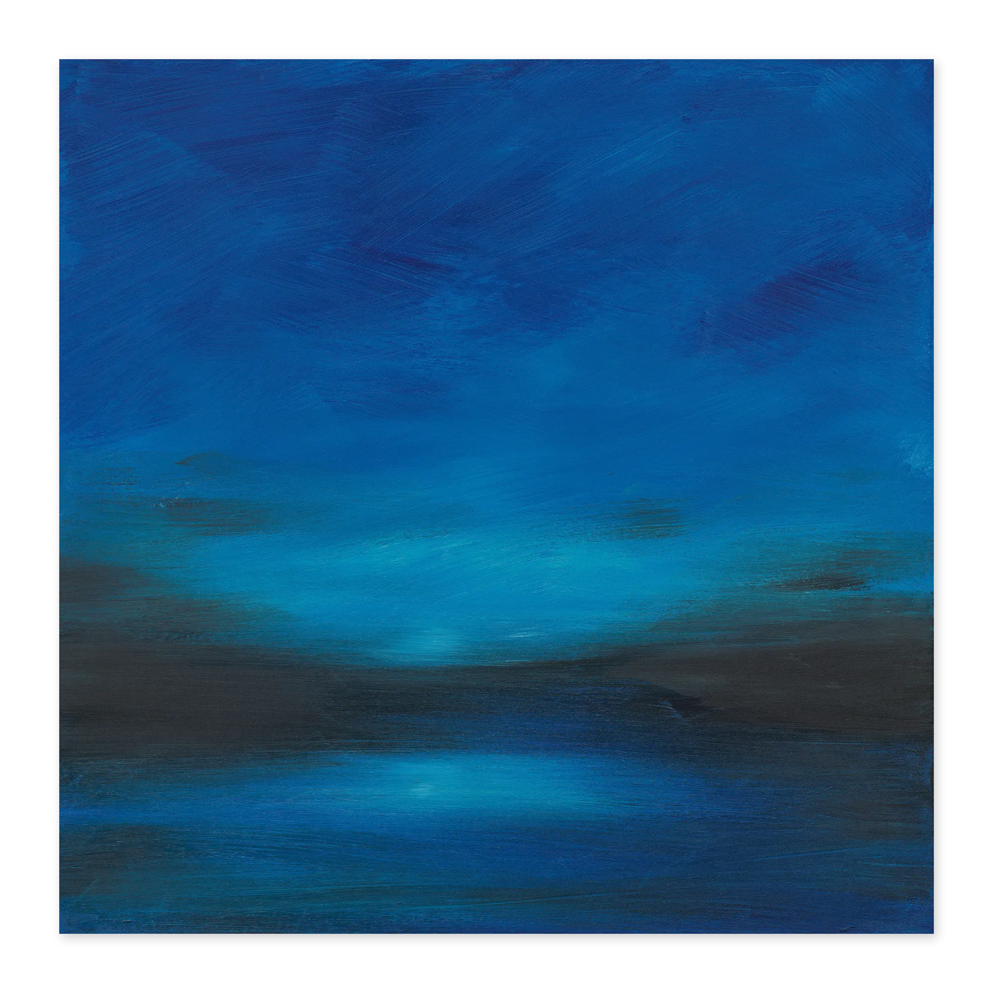 Abstract blue painting with wavy patterns