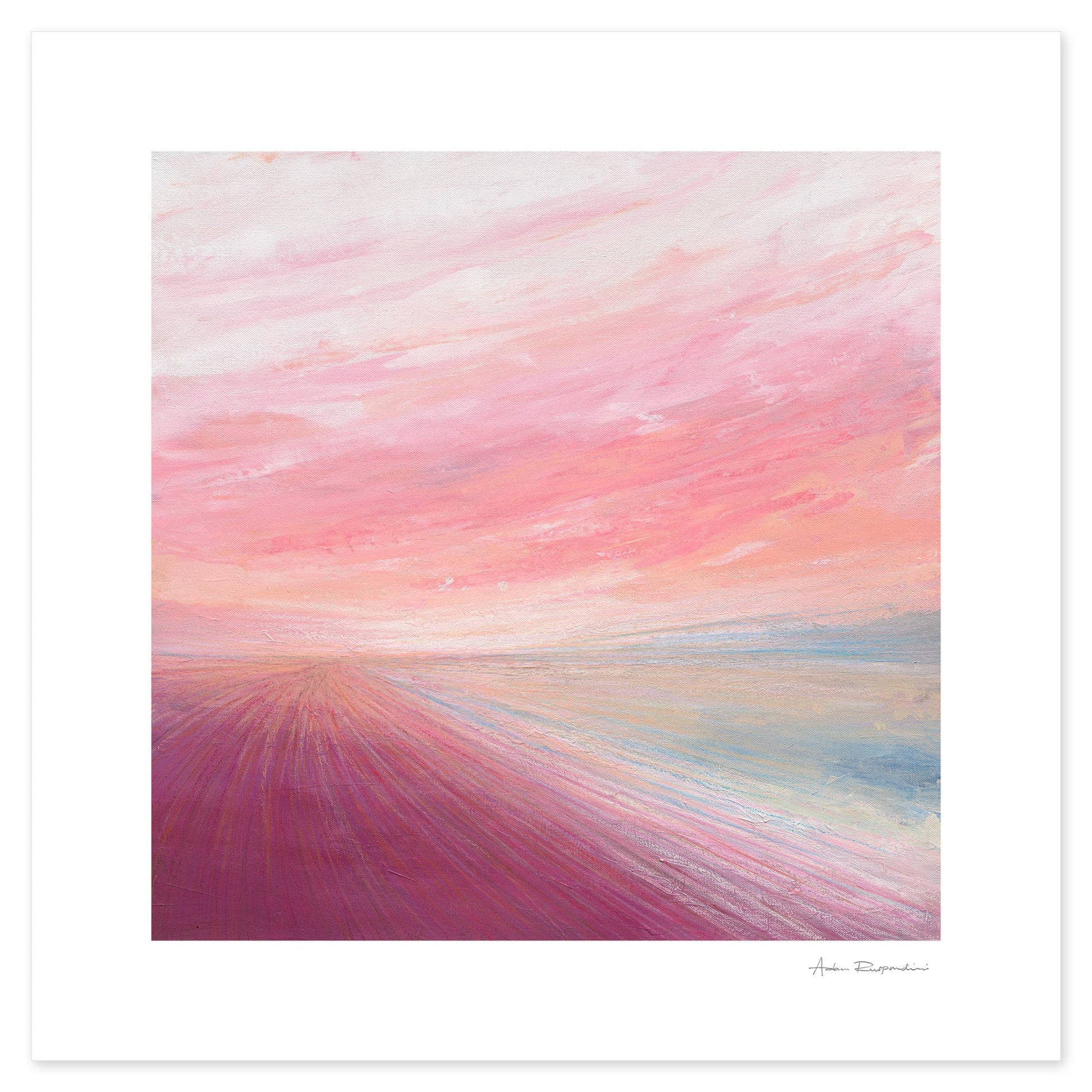 Abstract coastal painting featuring soft pastel layers and ocean energy.
