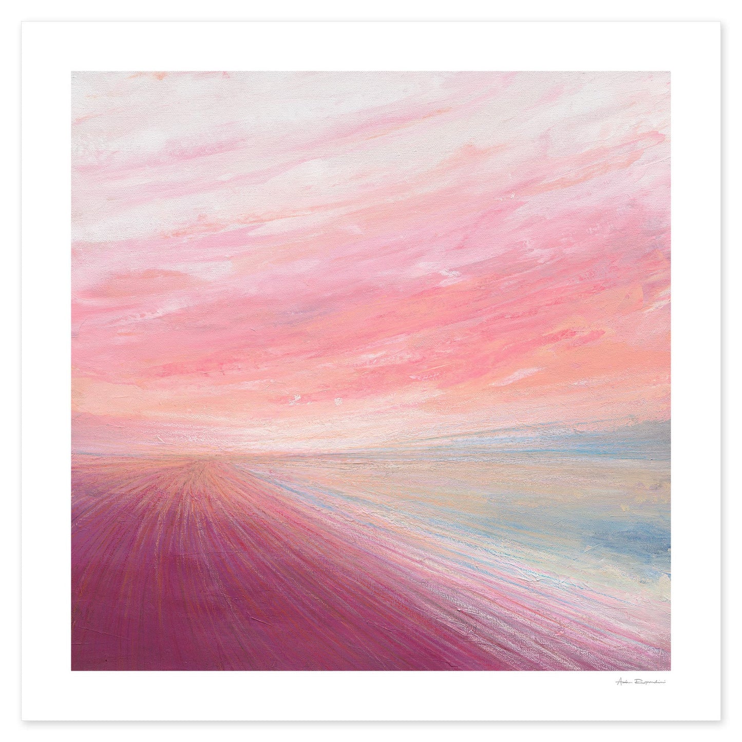 Abstract ocean-inspired painting with warm pastel tones.