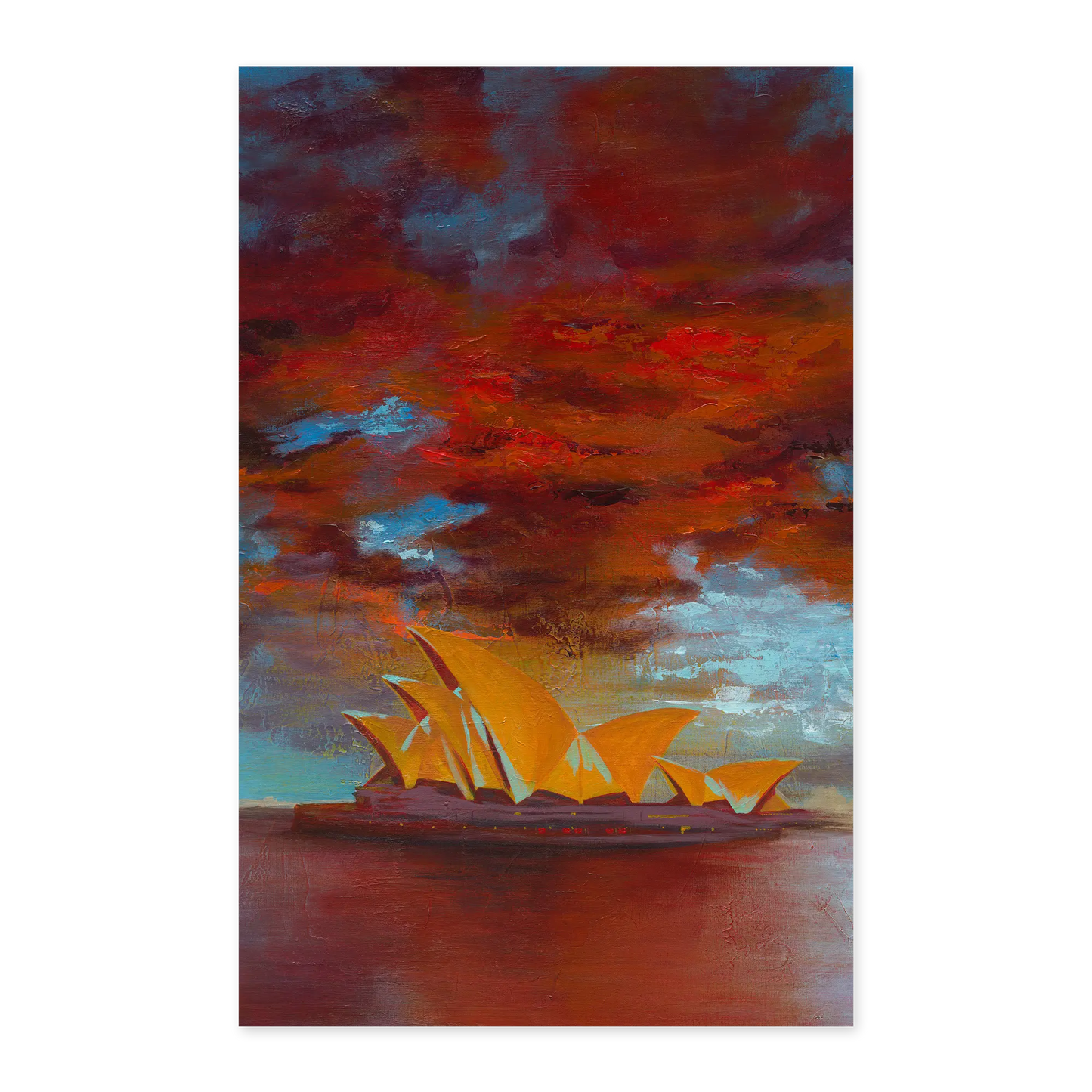 Painting of the Sydney Opera House with a dramatic sky
