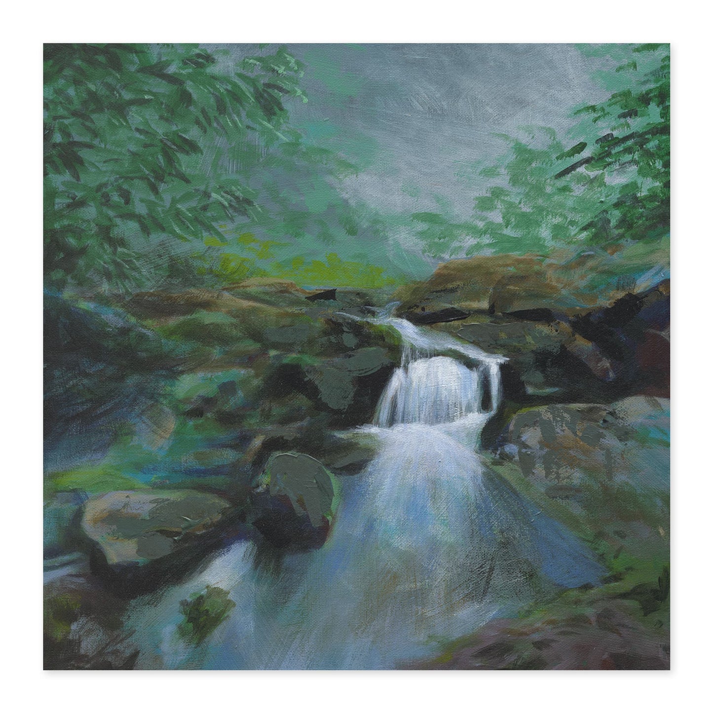 Waterfall Walk West Pennant Hills artwork with cascading water and lush greenery.