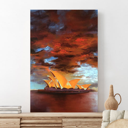 Sun Sets over Sydney Opera House 60x90cm Original - Adam Ruspandini