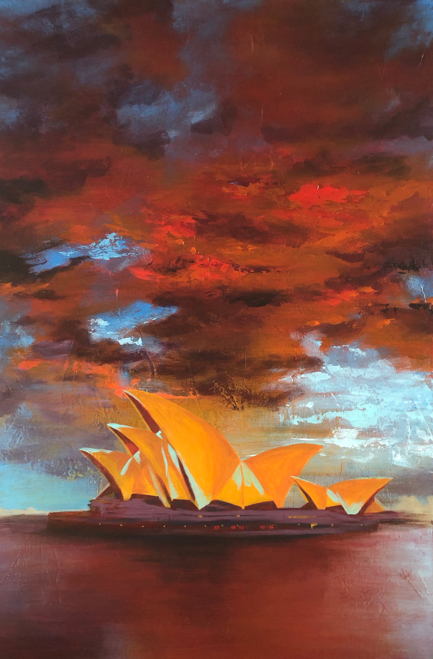 Sun Sets over Sydney Opera House 60x90cm Original - Adam Ruspandini
