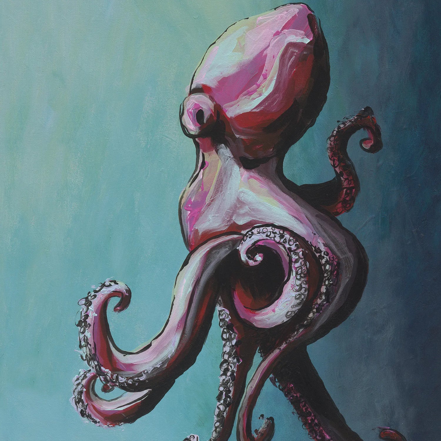 Colorful octopus illustration on a textured teal background