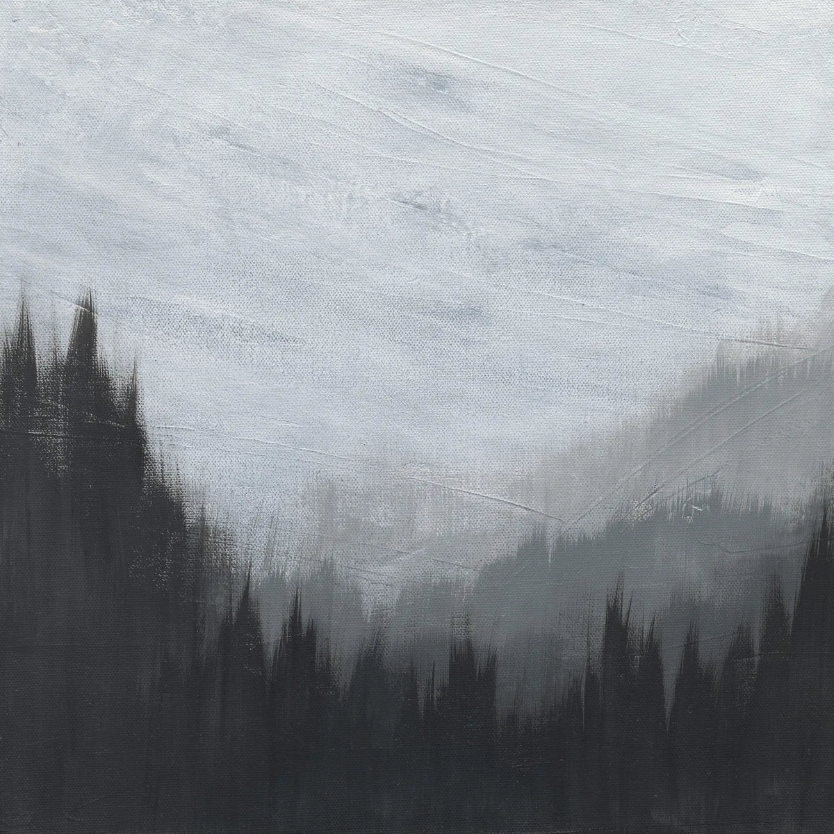 Abstract art with black and gray brush strokes on a textured background