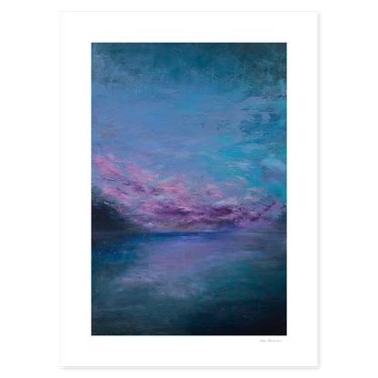 Art print of a stylized sky with blue and purple hues on a white background