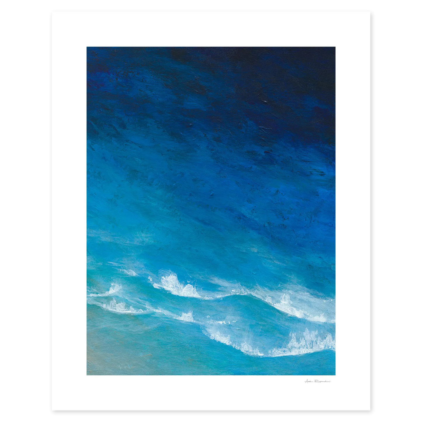Art print of a blue ocean with white waves