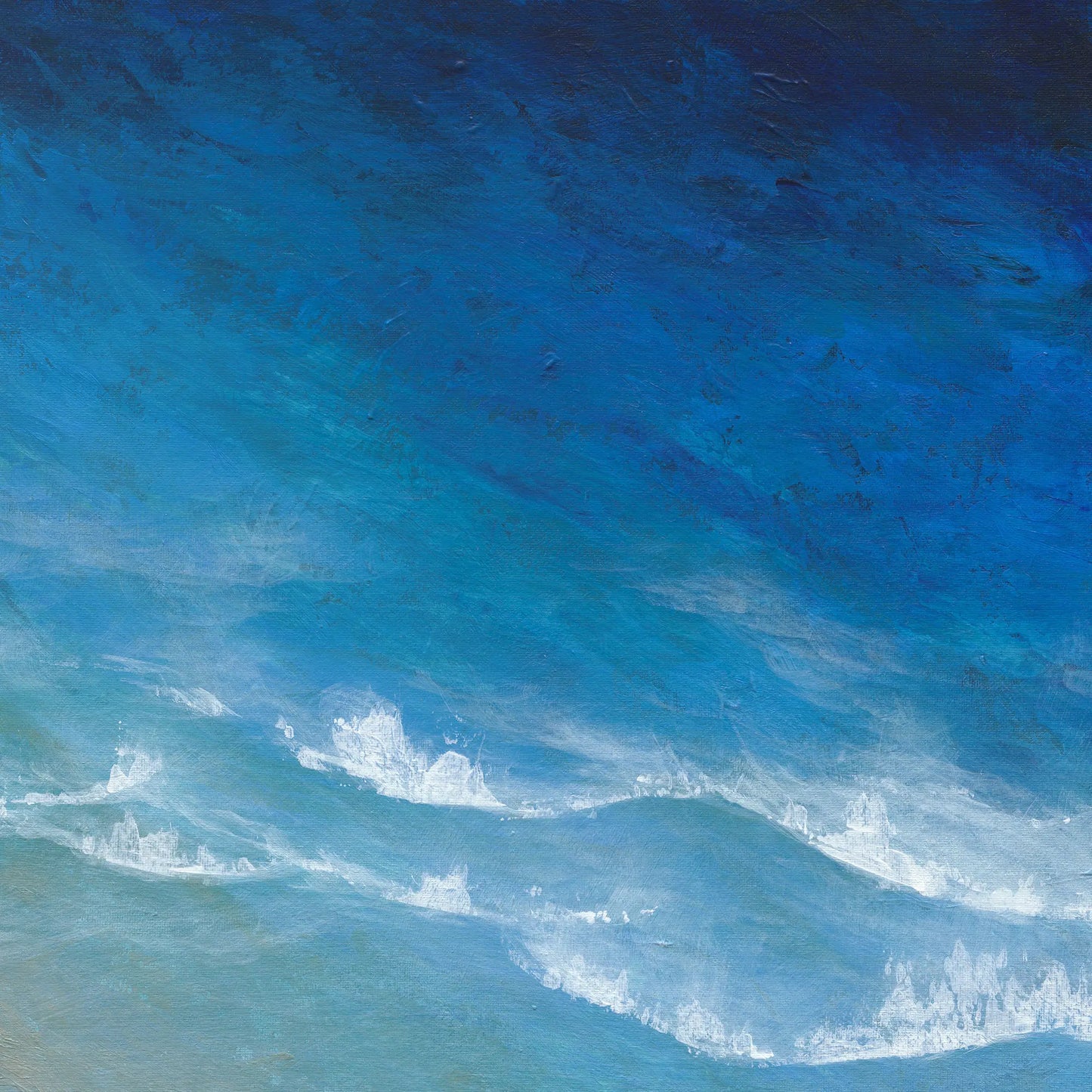 Abstract painting of blue and white waves