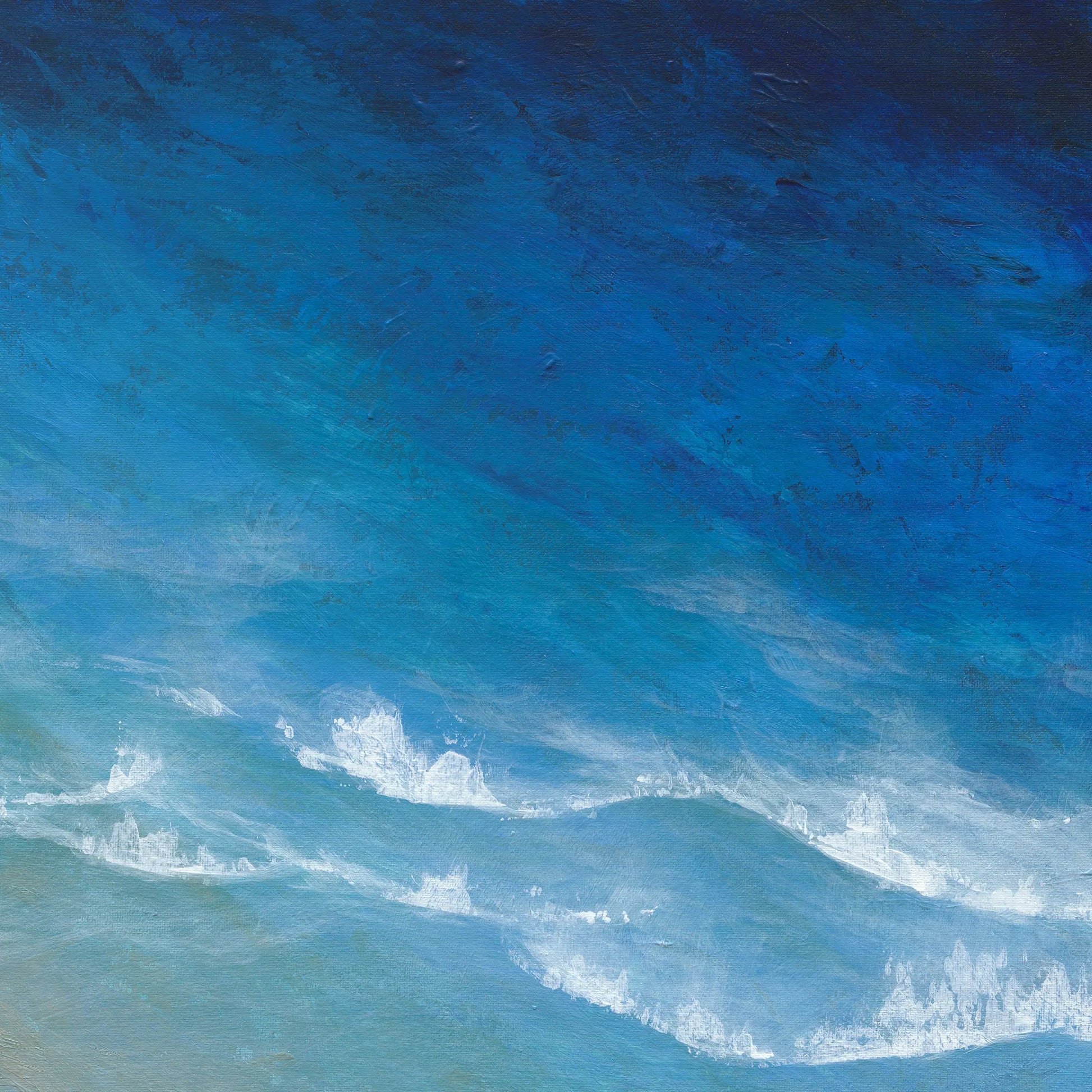 Abstract painting of blue and white waves
