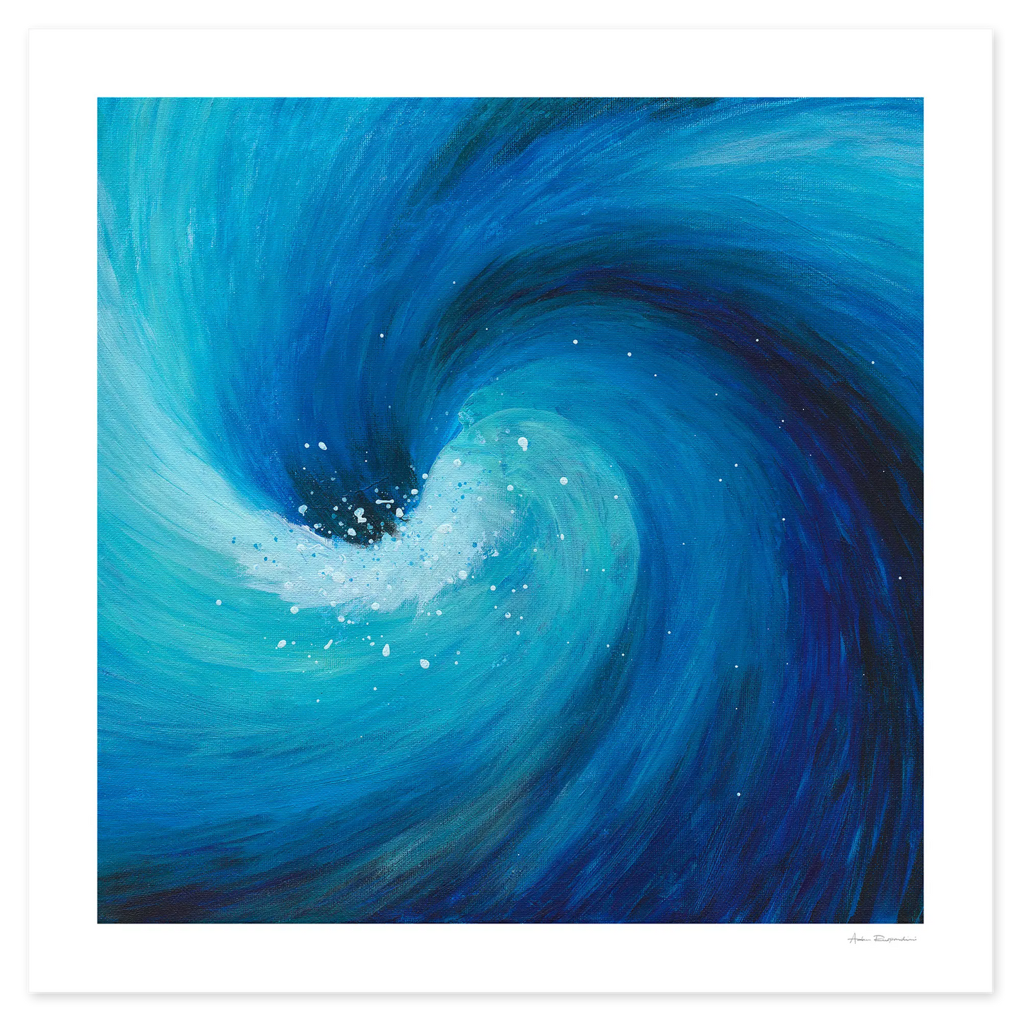 Abstract painting of a swirling blue wave