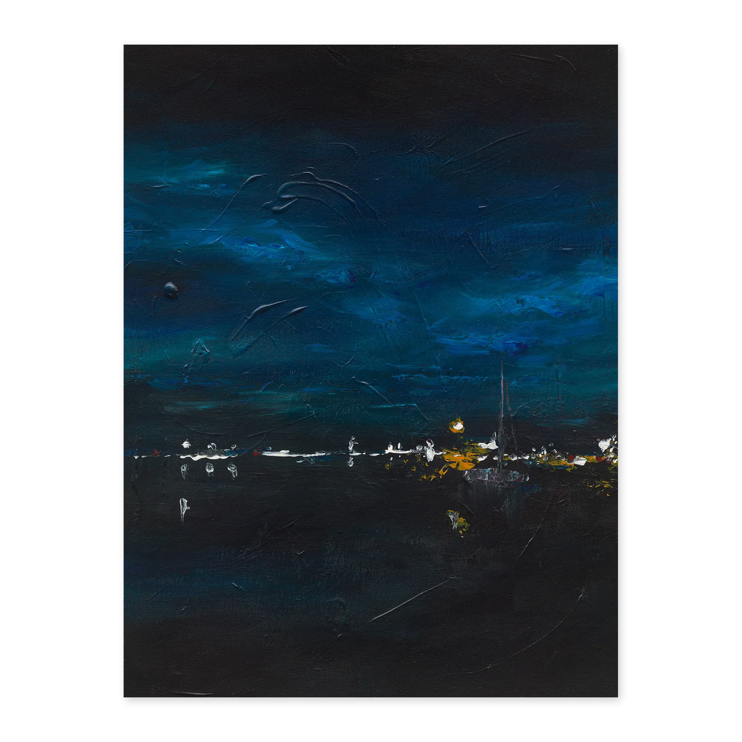 Artistic depiction of a night sky with city lights below