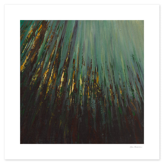 Nature-inspired painting highlighting geometric lines and natural forms.