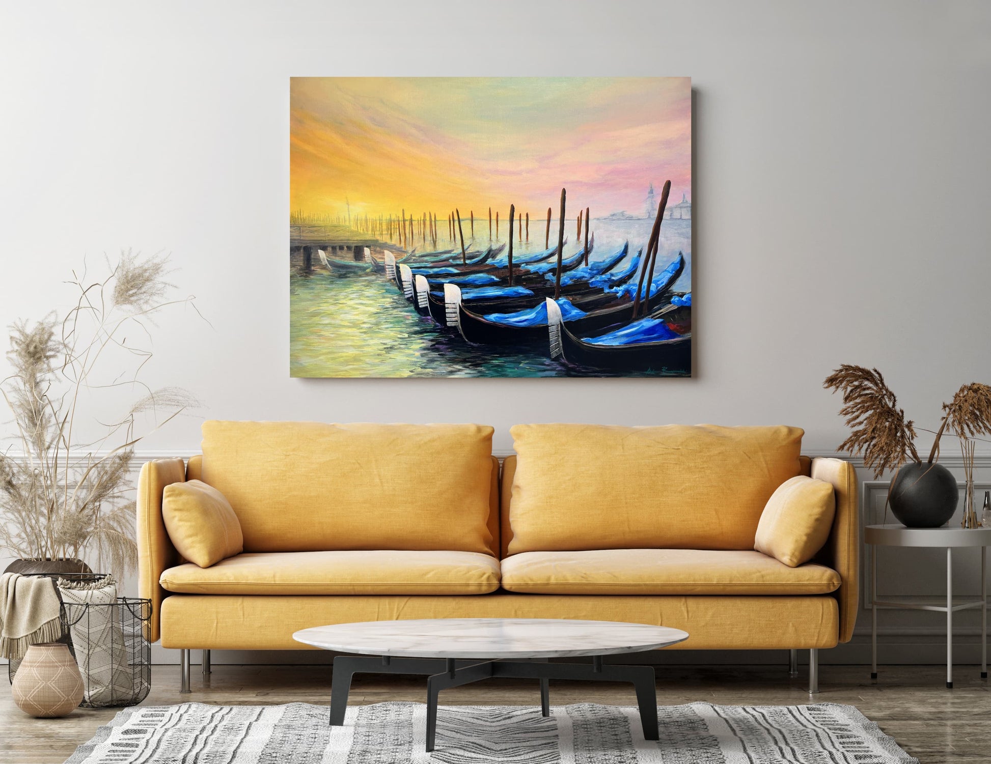 Memories of Venice sunset gondolas water 101x76cm Original - Adam Ruspandini