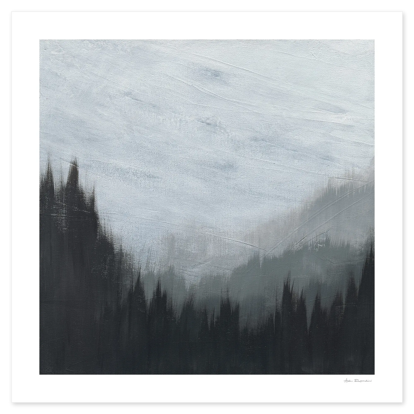 Abstract art print with a gradient of black, gray, and white.