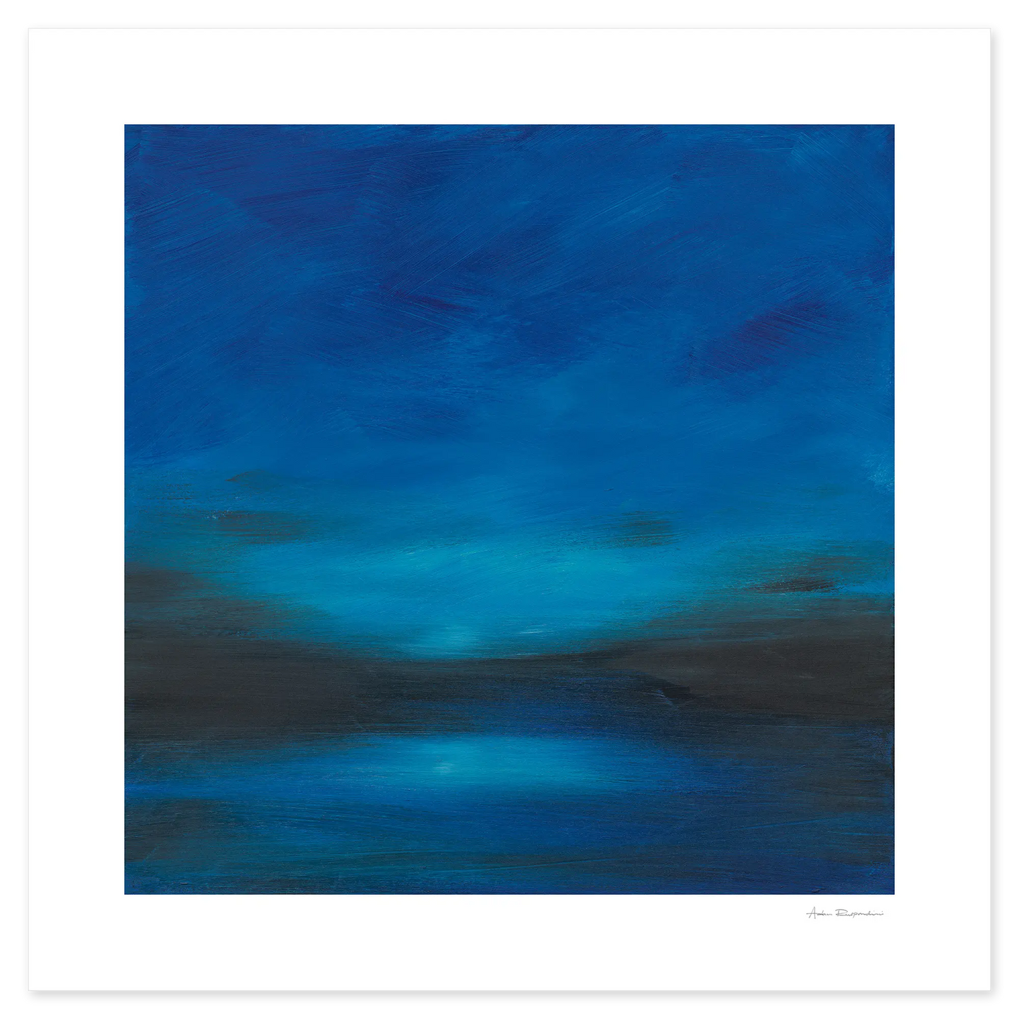 Abstract blue artwork on a white background