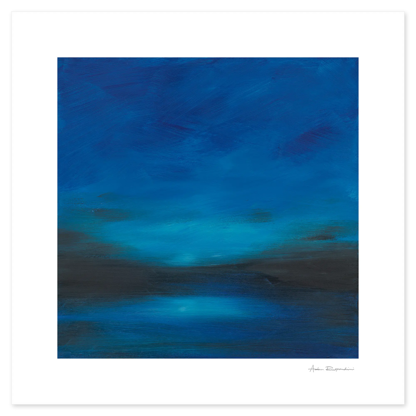 Abstract blue artwork on a white background