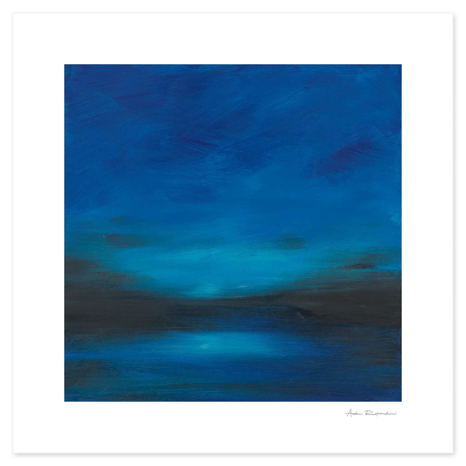 Abstract blue artwork on a white background