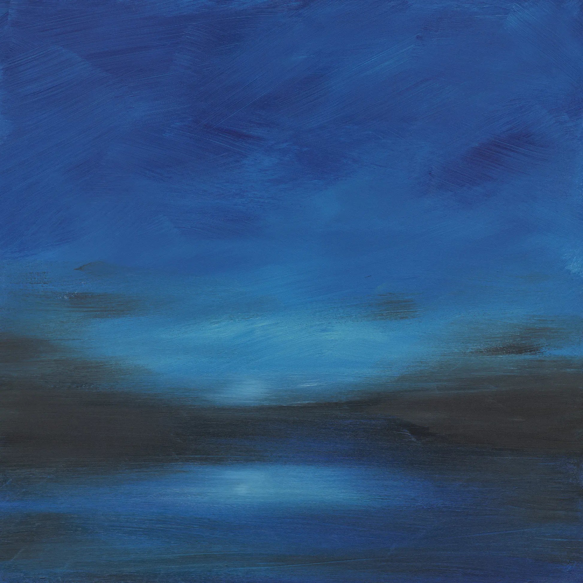 Abstract blue and black painting with textured brush strokes