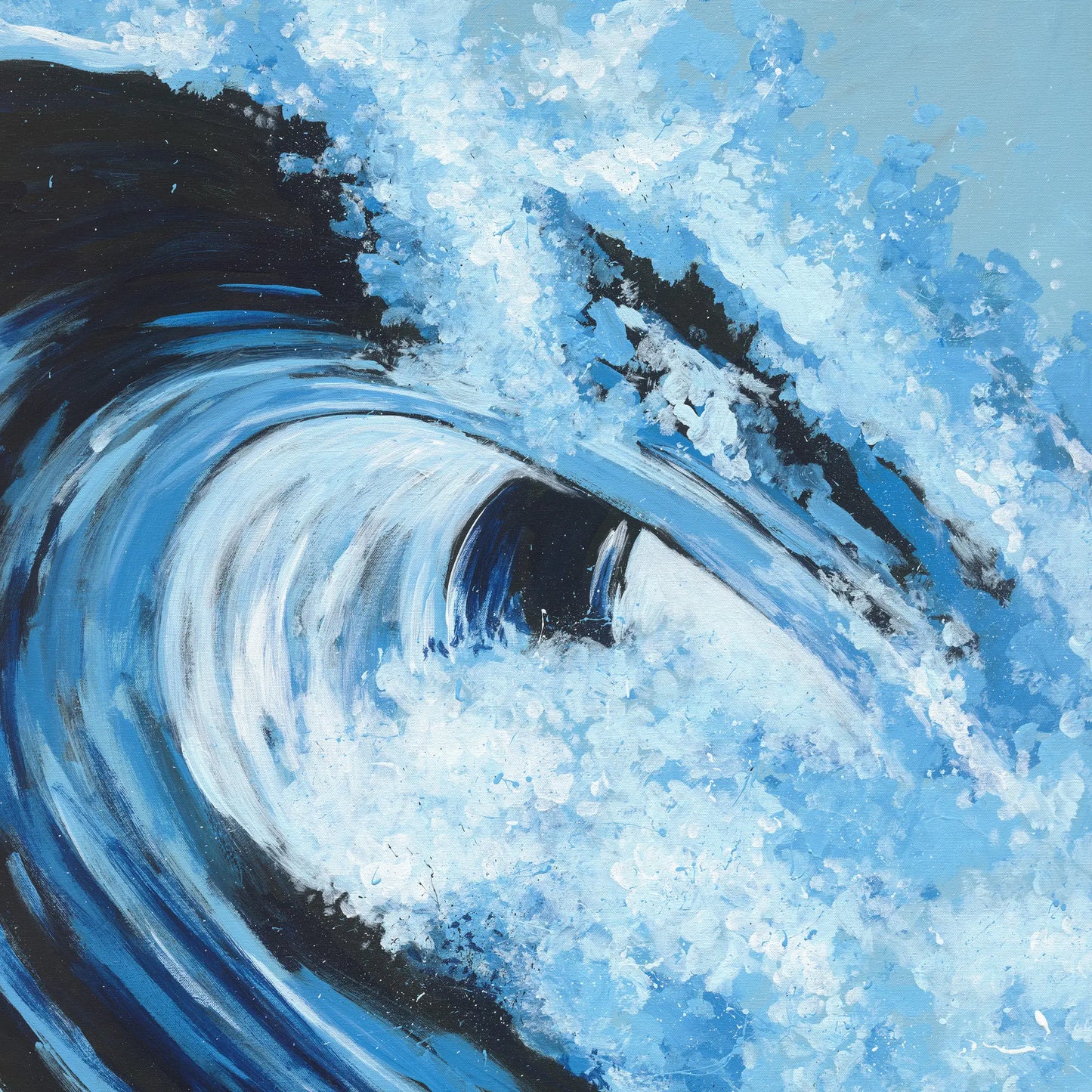 Artistic depiction of a wave with blue and black colors