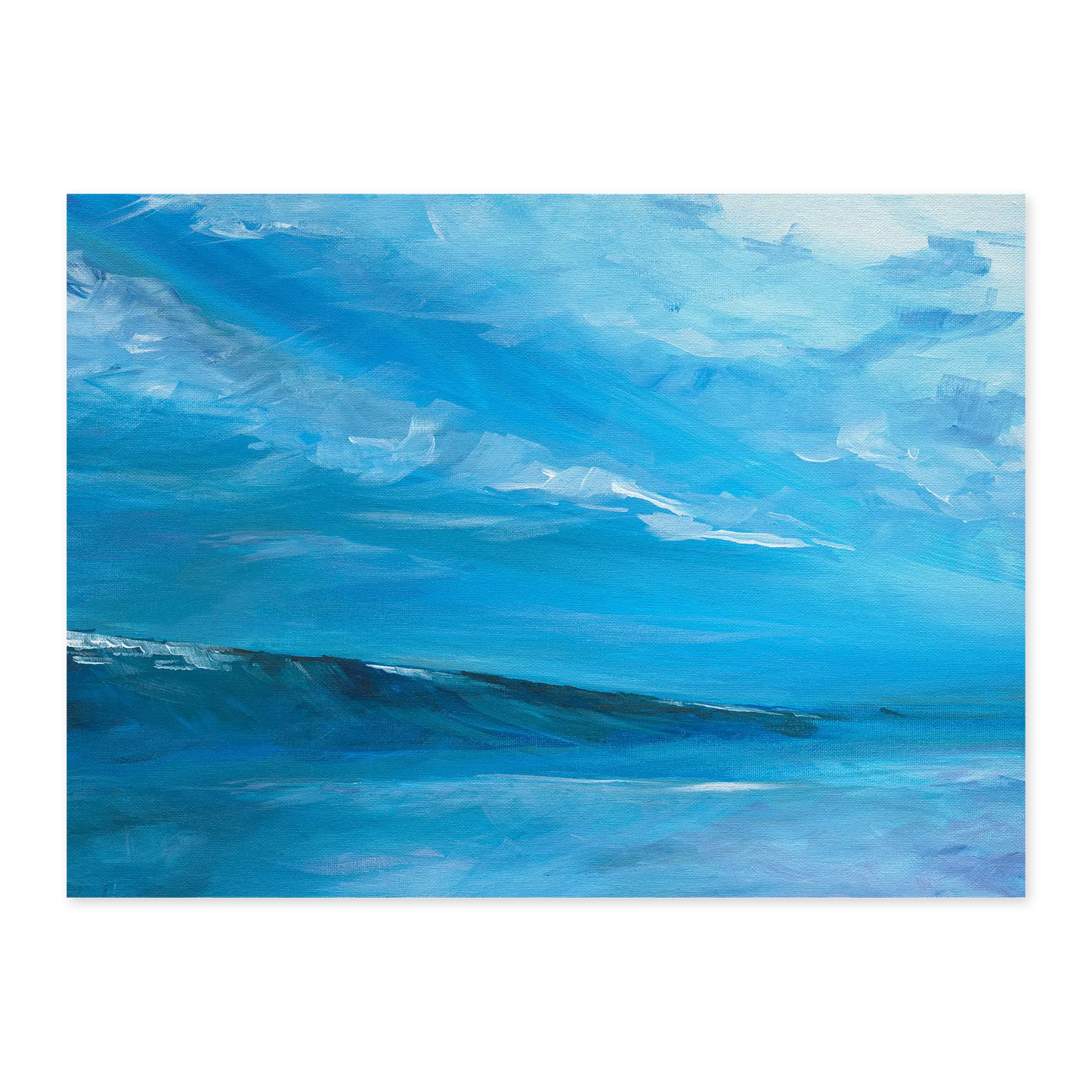 Abstract painting of blue and white colors on a white background