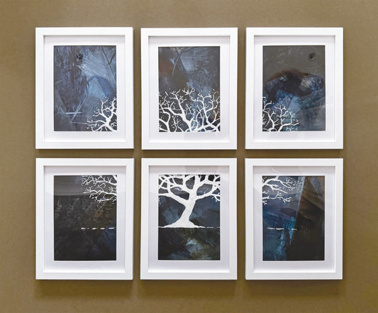 Tree on Blue 6x Framed Original