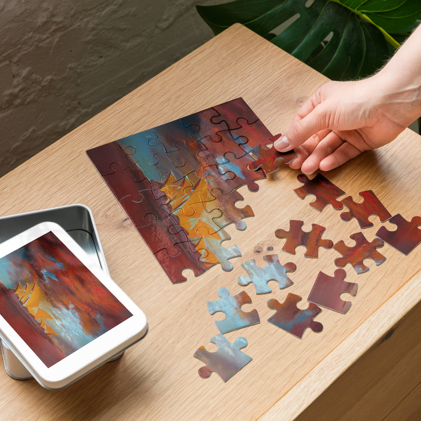 Sun Sets Over Sydney Opera House - Jigsaw puzzle with tin