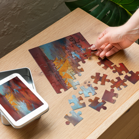Sun Sets Over Sydney Opera House - Jigsaw puzzle with tin