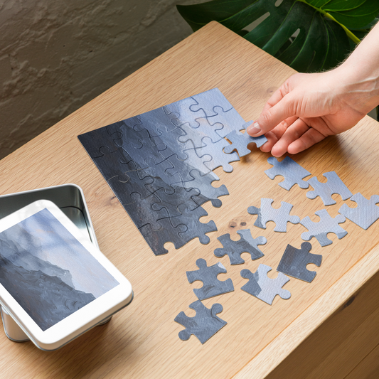 Mountain View - Jigsaw puzzle with tin